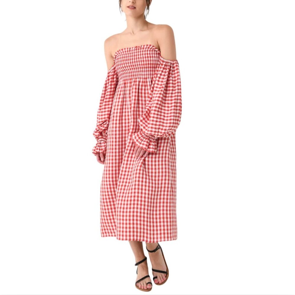 SLEEPER Atlanta Red Gingham Midi Dress NWT $300 M